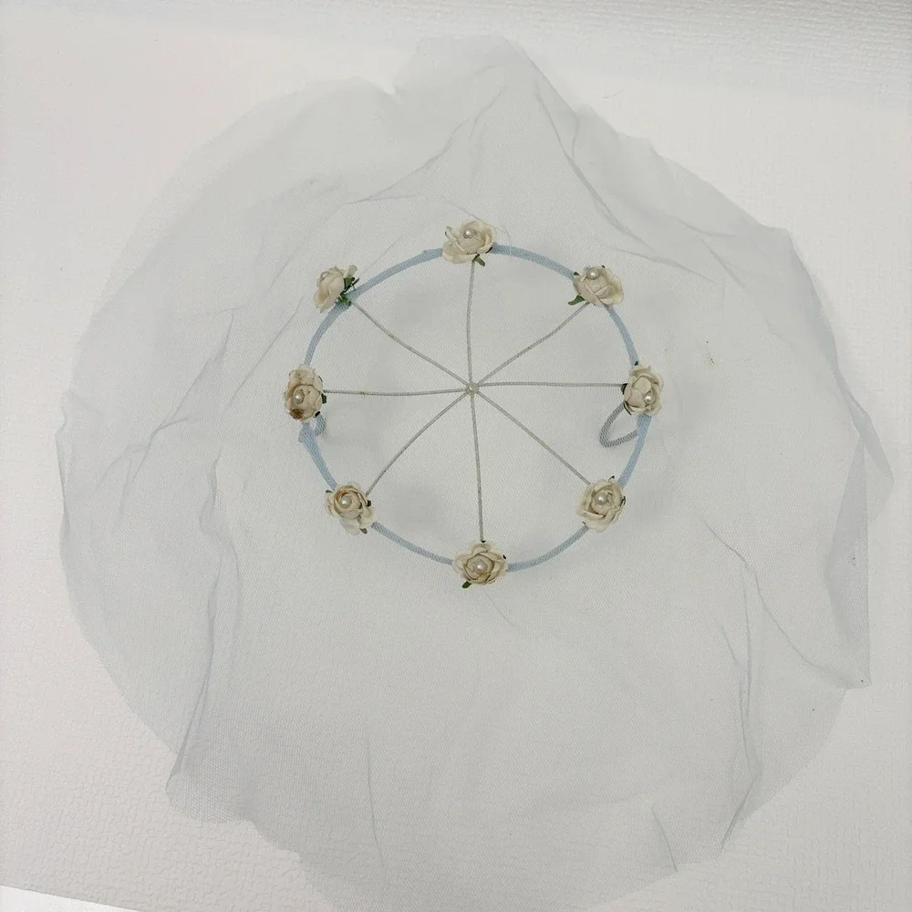 Vintage Birdcage Veil Floral Faux Pearl Wedding Headpiece Blue